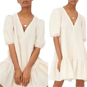 Maje Rolita Ruffled Shift Dress Cream Ecru Womens 38 / 6 Cotton Blend Mini Dress